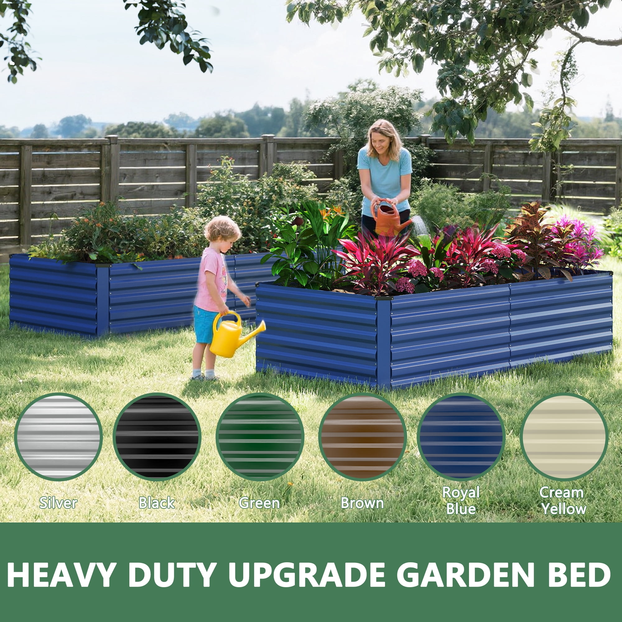 FOOWIN 2 Pack 6x3x2ft Outdoor Metal Raised Garden Bed,Planter Box for Vegetables,Flowers,Herbs w/269 Gallon Capacity, Blue