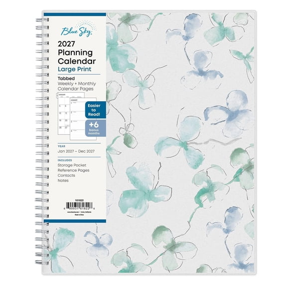 Blue Sky 2027 Weekly and Monthly Large Print Planner Calendar, January 2027 - December 2027, 8.5" x 11", Flexible Cover, Laminated Tabs, Durable Twin Wire Binding, Storage Pocket, Lindley