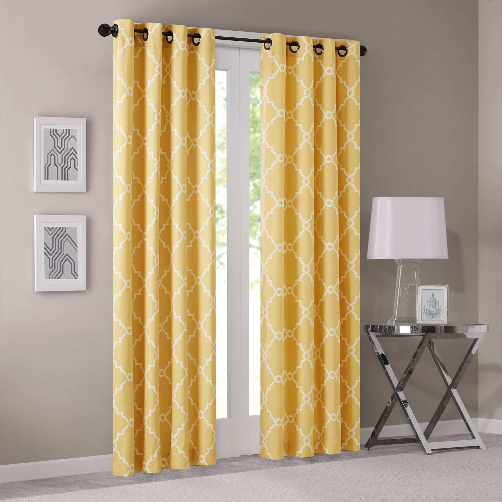 108"x50" Sereno Fretwork Print Light Filtering Curtain Panel Yellow