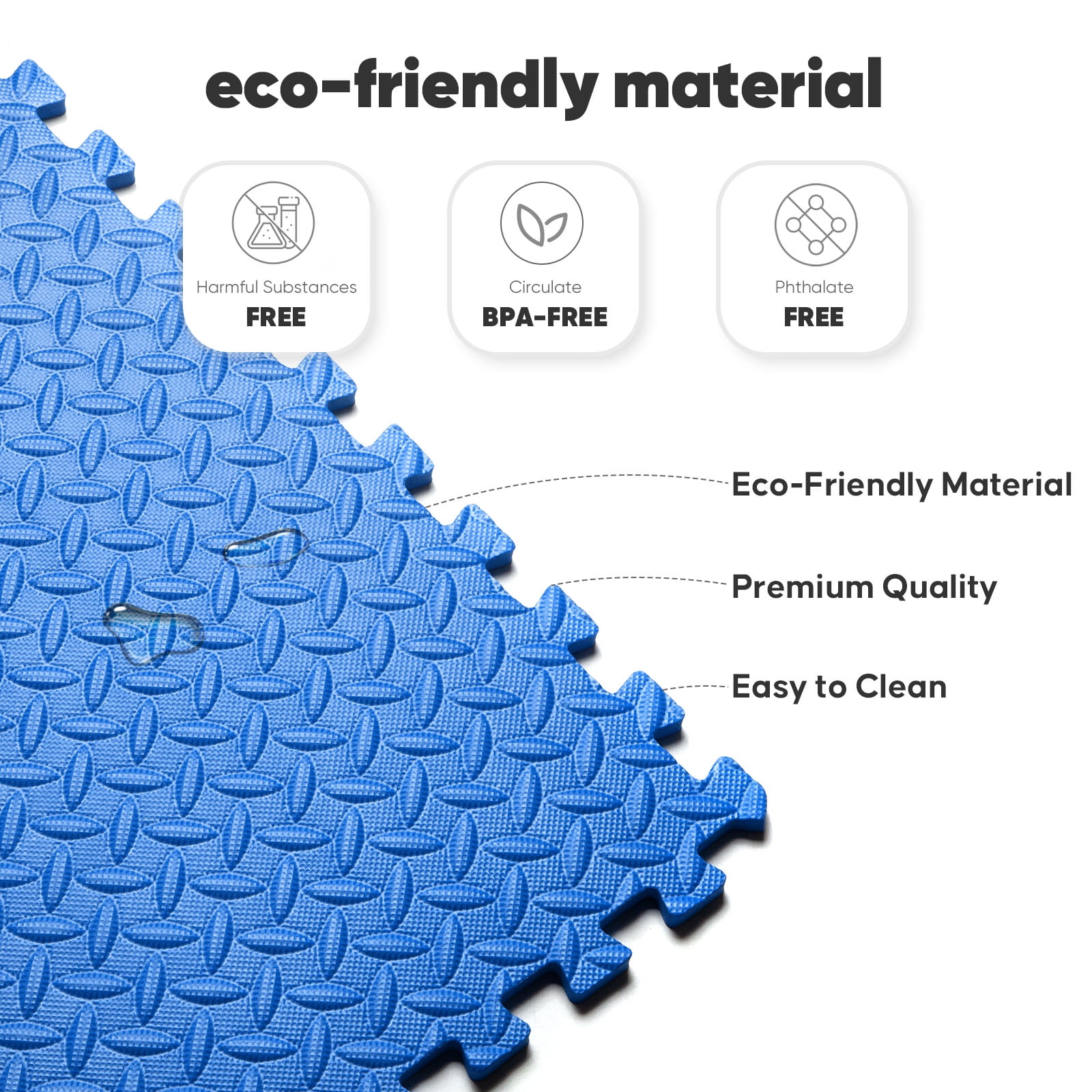 Home Gym Mat, Puzzle Exercise Mat, EVA Interlocking Foam Floor Tiles for Home Workout Equipment and Kids' Play Areas - Blue, 24 in x 24 in x ½ in - 32 Tiles