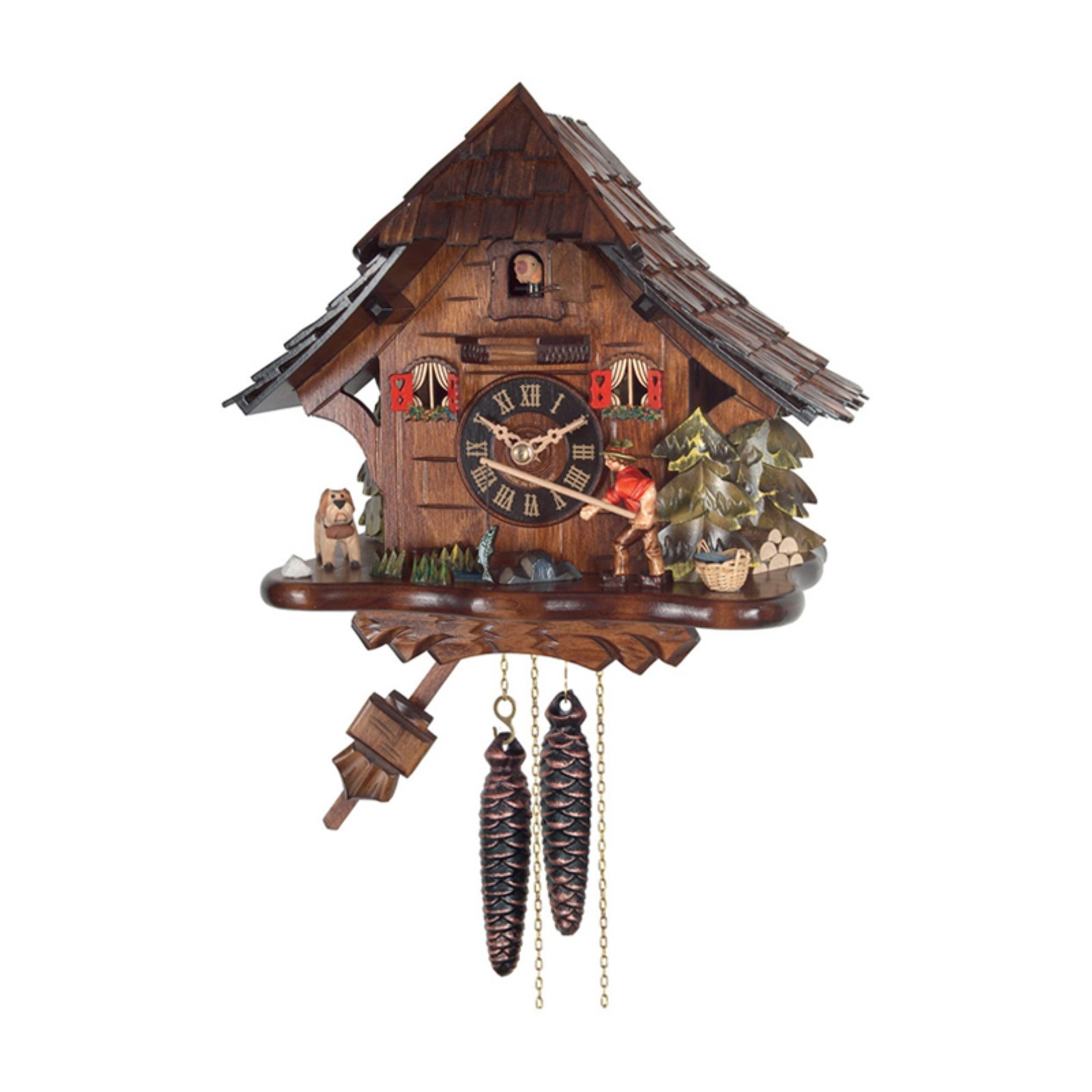 River City Clocks 1611 Fisherman Raises Fishing Pole Cottage Cuckoo