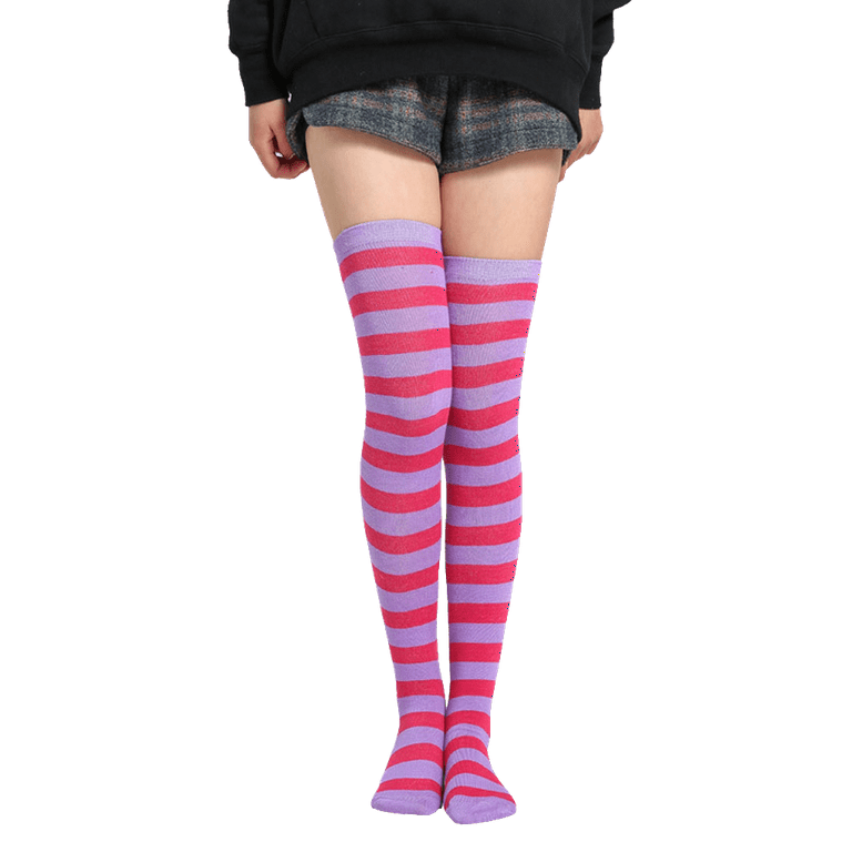 Pack of 2 Striped Plus Size Thigh High Socks Breathability Unique Flexible Fad Appearance Non Slip Hose Sock Boots Stockings purple striped Walmart