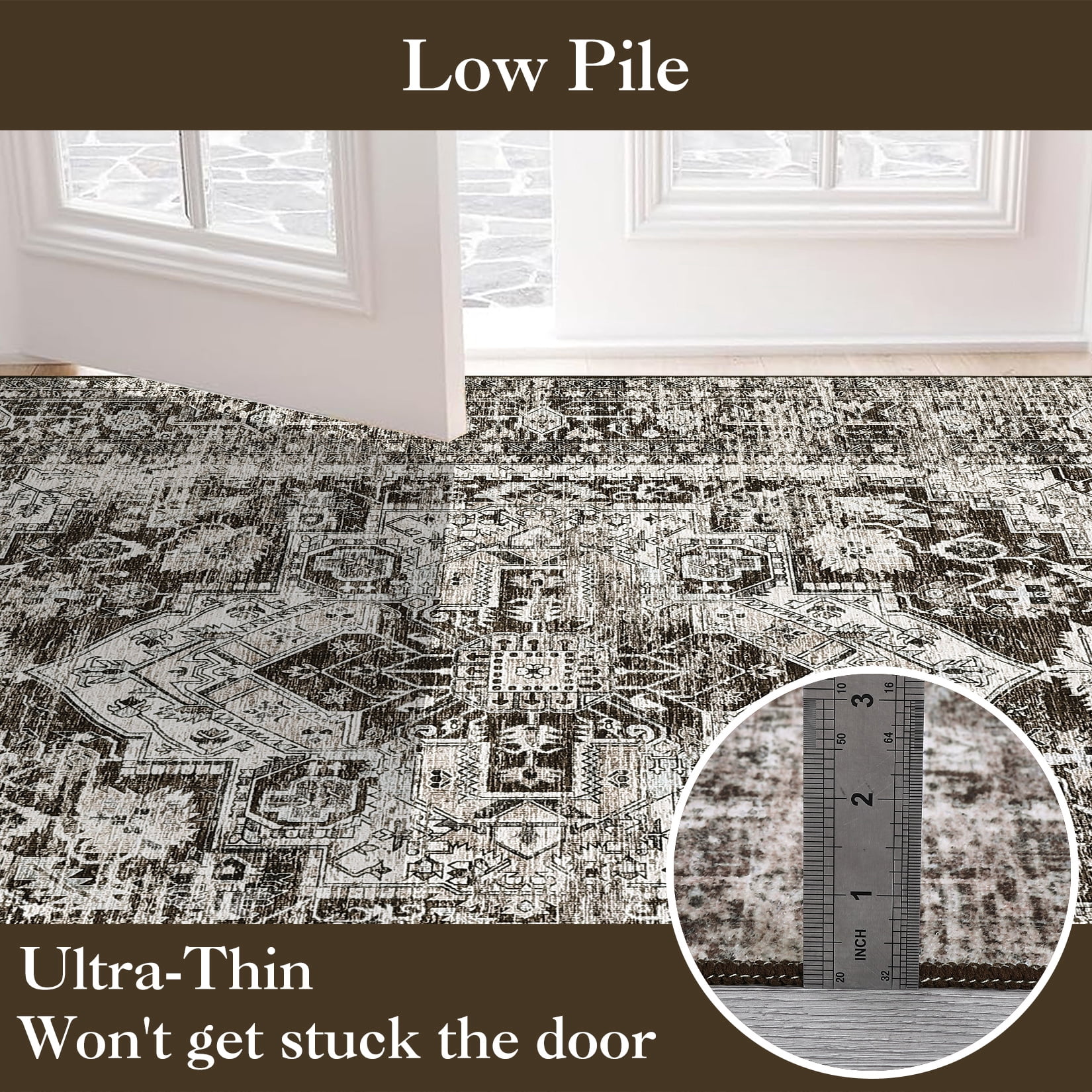 Hasoo Area Rug 5' x 7' Vintage Carpet Machine Washable Rugs for Living Room Bedroom Brown