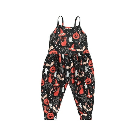 

GirarYou Halloween Sleeveless Jumpsuit Pumpkin Print Spaghetti Strap Romper