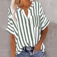 thumbnail image 2 of BLVB Button down Shirts for Women Short Sleeve Summer Tops V Neck Striped Blouses Business Dressy Casual Outfits, 2 of 7