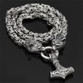 thumbnail image 5 of Collares de acero inoxidable con cabeza de lobo para hombre, colgante de martillo nórdico Mjolnir, cadena de rey escandinavo, joyería vikinga, 70 cm, acero, 5 of 5