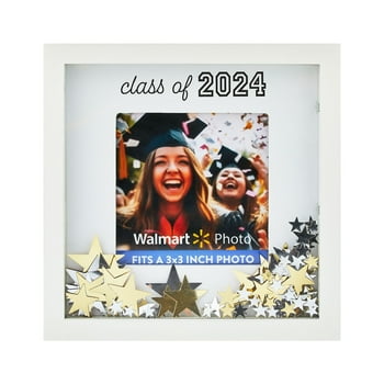 Graduation 3" x 3" White Shadowbox Picture Frame with Silver and Gold Stars, by Way To Celebrate