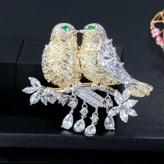 Silver Plated Cubic Zirconia Bird Brooch Pin Animals Fashion Jewelry Accessories
