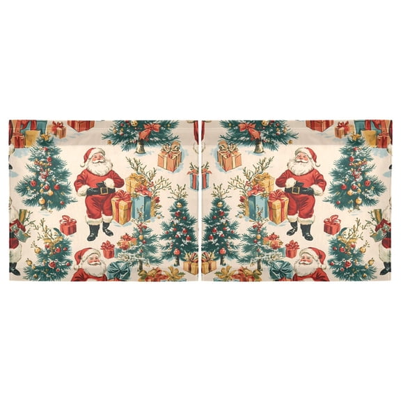 Haosy 2 Panels Rod Pocket Tier Curtains 27 x 24 Light Filtering Privacy Semi Sheer for Kitchen Bathroom, Santa Claus Gift Tree