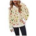 thumbnail image 4 of zaveiop Christmas Full Zip Jackets for Women Furry Fur Trim Santa Hoodies Long Sleeve Graphic Xmas Pullover Candy Cane Print Holiday Winter Sweatshirt with Pocket (Light Yellow, 3XL), 4 of 8