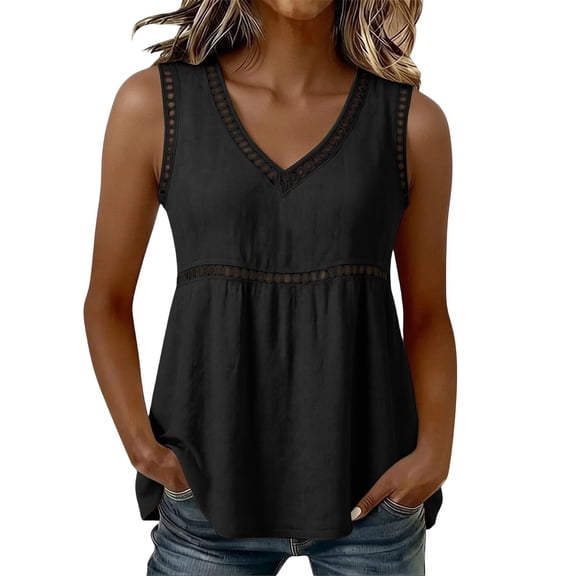 Womens Summer Tops Trendy Loose Round Neck Lace Patch Oversized Tshirts for Women Black L