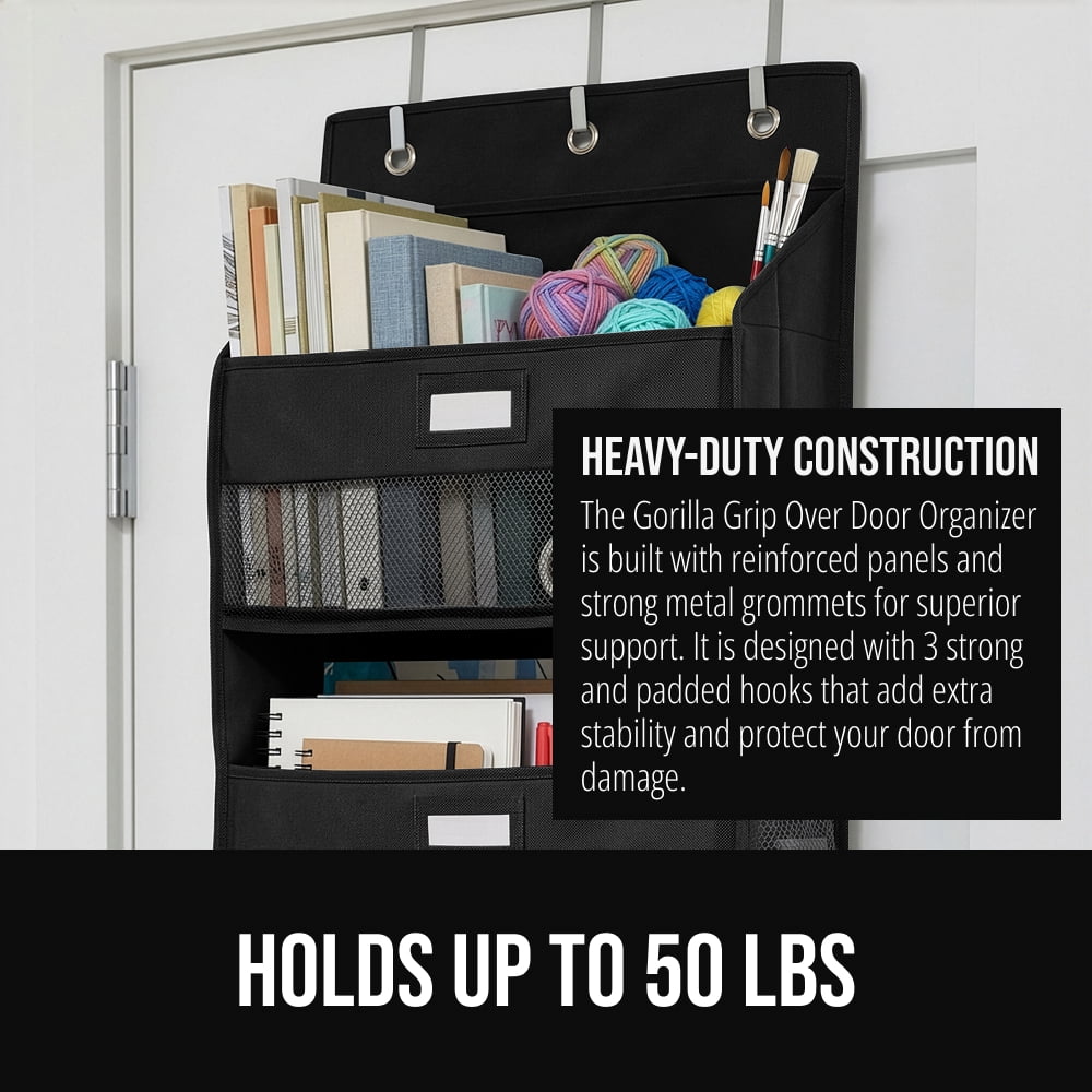 GORILLA GRIP Over Door Organizer Holds 50lbs 5 Shelf Hanger for Bedroom, Bathroom 58x15 Inches Black