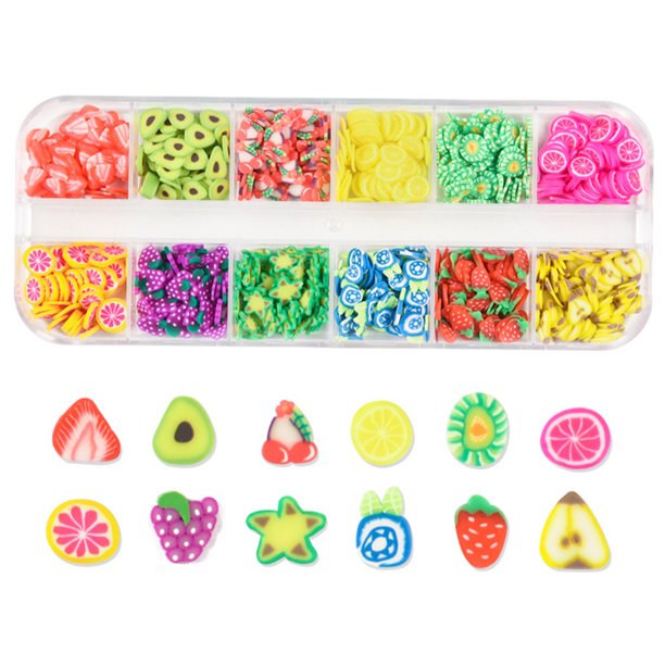600 piezas de rodajas de arte de uñas decoraciones de arcilla en rodajas surtidas en Sunnimix Rebanadas de arte de uñas
