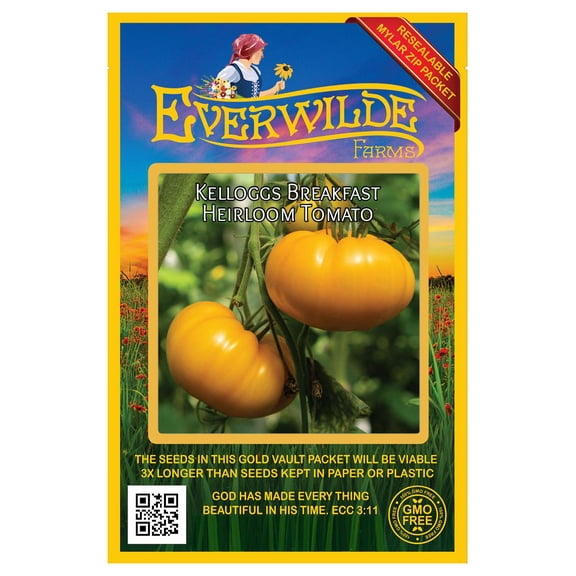 Everwilde Farms - 50 Kellogg's Breakfast Heirloom Tomato Seeds - Gold Vault Seed Packet