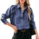 thumbnail image 1 of Camisa vaquera Cuello vuelto Botones en el pecho Puff Manga larga Chaqueta vaquera elegante de moda, 1 of 6