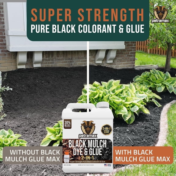 Max Mulch Glue for Landscaping - Max Concentrate Weed Barrier, Non-Toxic Pea Gravel Binder, Rock Stabilizer for Landscaping - Dries Clear (Black Dye, 1G)