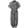 thumbnail image 5 of Idoravan Womens Jumpsuits and Rompers Plus Size Women Leopard Print Lapel Slim Long Button Rompers Short Sleeve Jumpsuits, 5 of 9