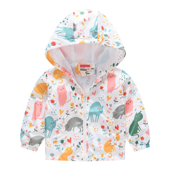 ATOGUTA Boys Girls' Outerwear Jackets & Coats Cute Print Zip Up Hooded Jacket Boys Girls Long Sleeve Windproof Coat White, Size 18M-5T
