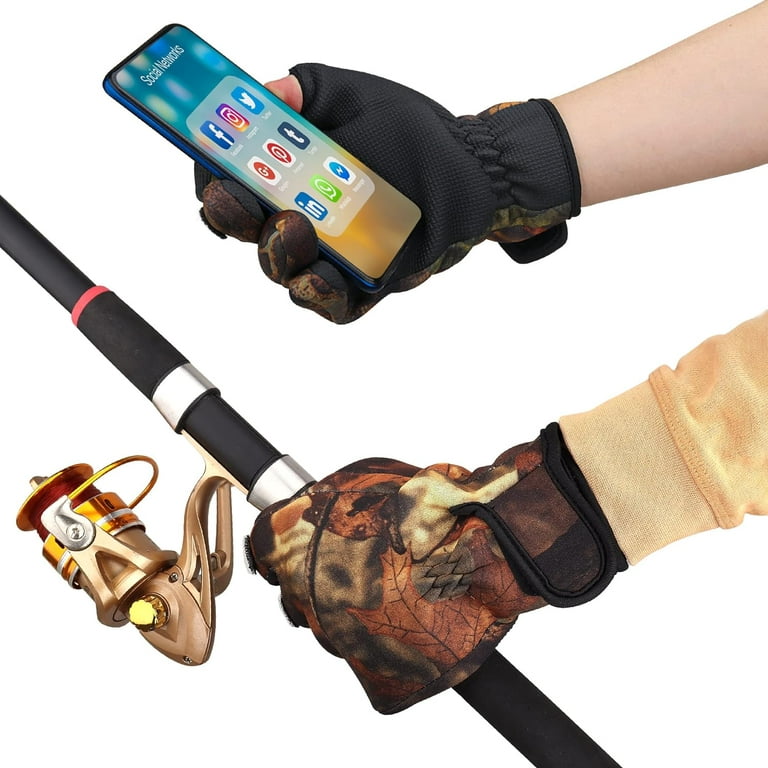 BB Hapeayou Fingerless Neoprene Fishing Gloves for Men & Women- Anti-Slip,  Waterproof, Lightweight, Great for Cold Weather (Camouflage,1 Pair) 