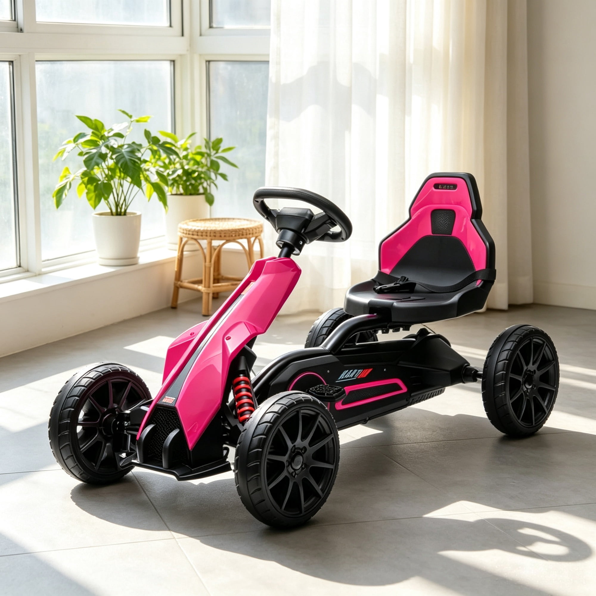 Kids Pedal Go Kart, Adjustable Seat, Durable Swing Axle, Safe Outdoor Ride-On Toy, Pink