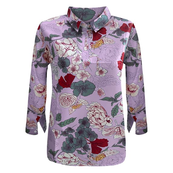 Inkach Womens Funny Fashion Flower Print V-Neck 3/4 Sleeve Loose Top Blouse