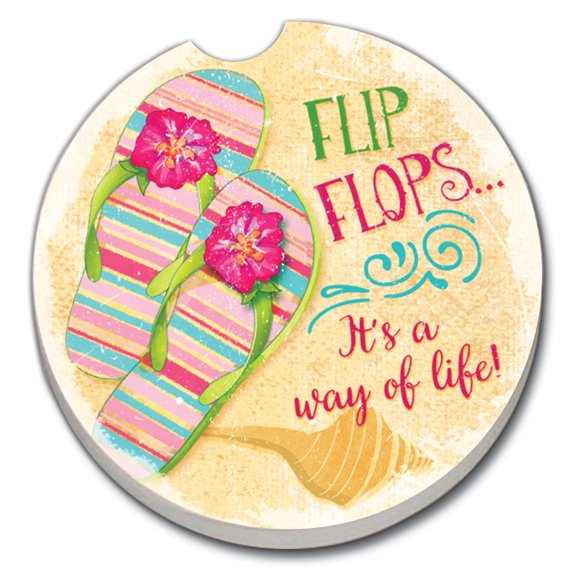 Absorbent Stoneware Car Coaster, Flip Flop Life, Set of 2