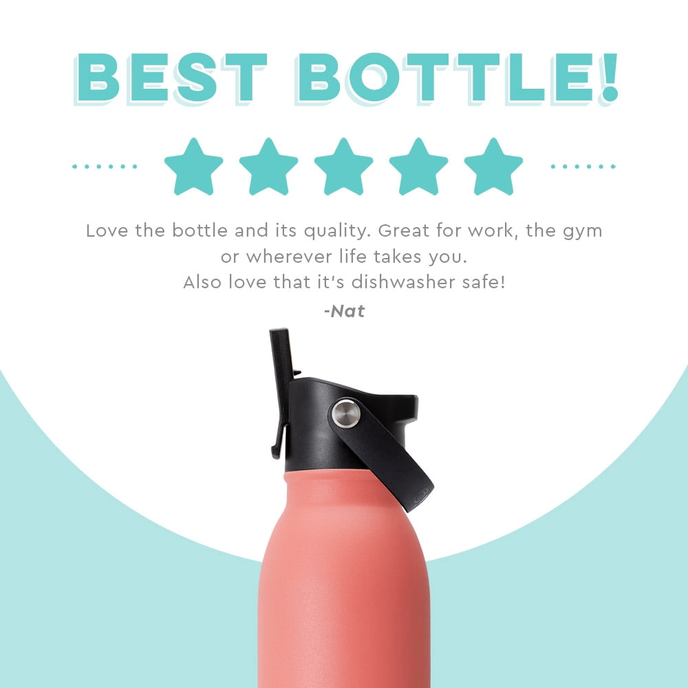 Swig Life 20oz Flip + Sip Bottle | Insulated Stainless Steel Water Bottle with Straw | Coral