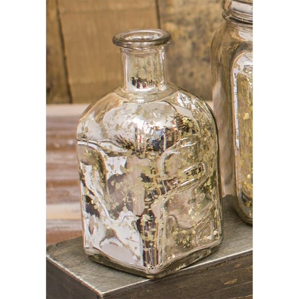 5 Clear Vintage Mercury Glass Bottle