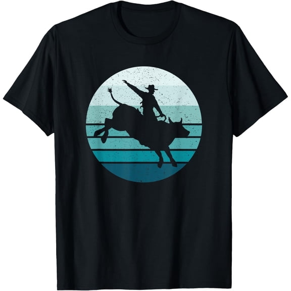 Bull Rider, Bull Riding, Rodeo, Retro Vintage Blue Striped Funny Creative Graphic T-Shirt