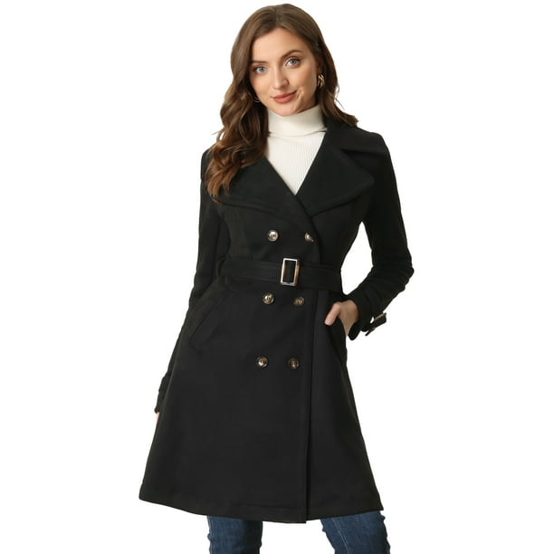 Gabardina para Mujer con Solapa Abrido de Gamuza Sintético con Doble Botonadura Negro S