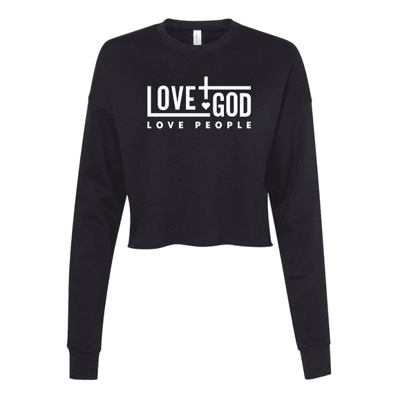 Trenz Shirt Company Love God Love People Christian Womens Crop Crew Fleece-Black-xxl