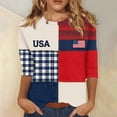 thumbnail image 3 of KDDYLITQ United States 250th Anniversary Shirts for Women 4th July Red White Blue 3/4 Sleeve Tops Causal Usa Star Stripes Fourth Of July Blouses National Flag Print Cute Crew Neck T-Shirts Navy 2XL, 3 of 6