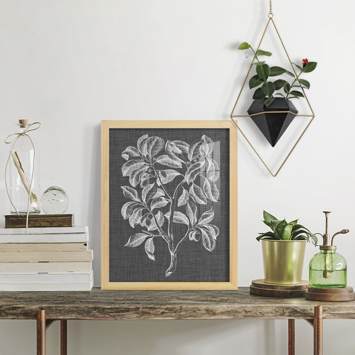 Graphic Foliage I - Framed Print w/glass - Natural Wood