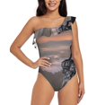thumbnail image 4 of Daiia Black Dragon Cliff Dawn Women's One Piece Swimsuits Personalized One Shoulder Swimwear Asymmetric Ruffle Bathing Suits-Large, 4 of 8