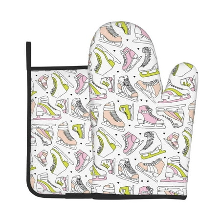 

Lukts Pink skates Print Kitchen Heat-Resistant Gloves and Spacers 2pcs Set Suitable for Baking and Cooking
