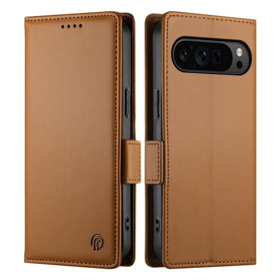 Dteck Wallet Case for Google Pixel 9 / 9 Pro 6.3" 2024, Premium PU Leather Folio Magnetic Closure Card Holder Kickstand Full Protection Phone Case Compatible with Google Pixel 9 / 9 Pro,Brown