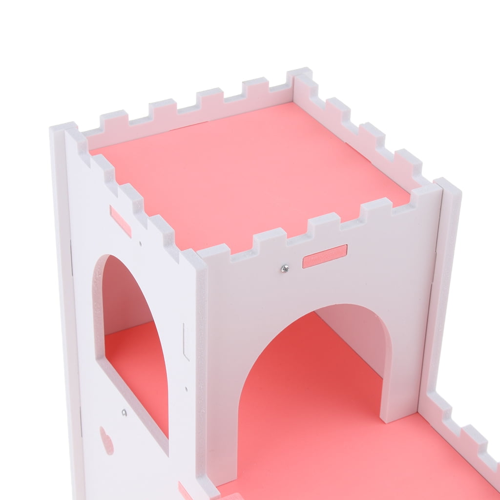 Bvdfgk Hamster Hideout House Cabin Cages Wooden Play Toy Pink