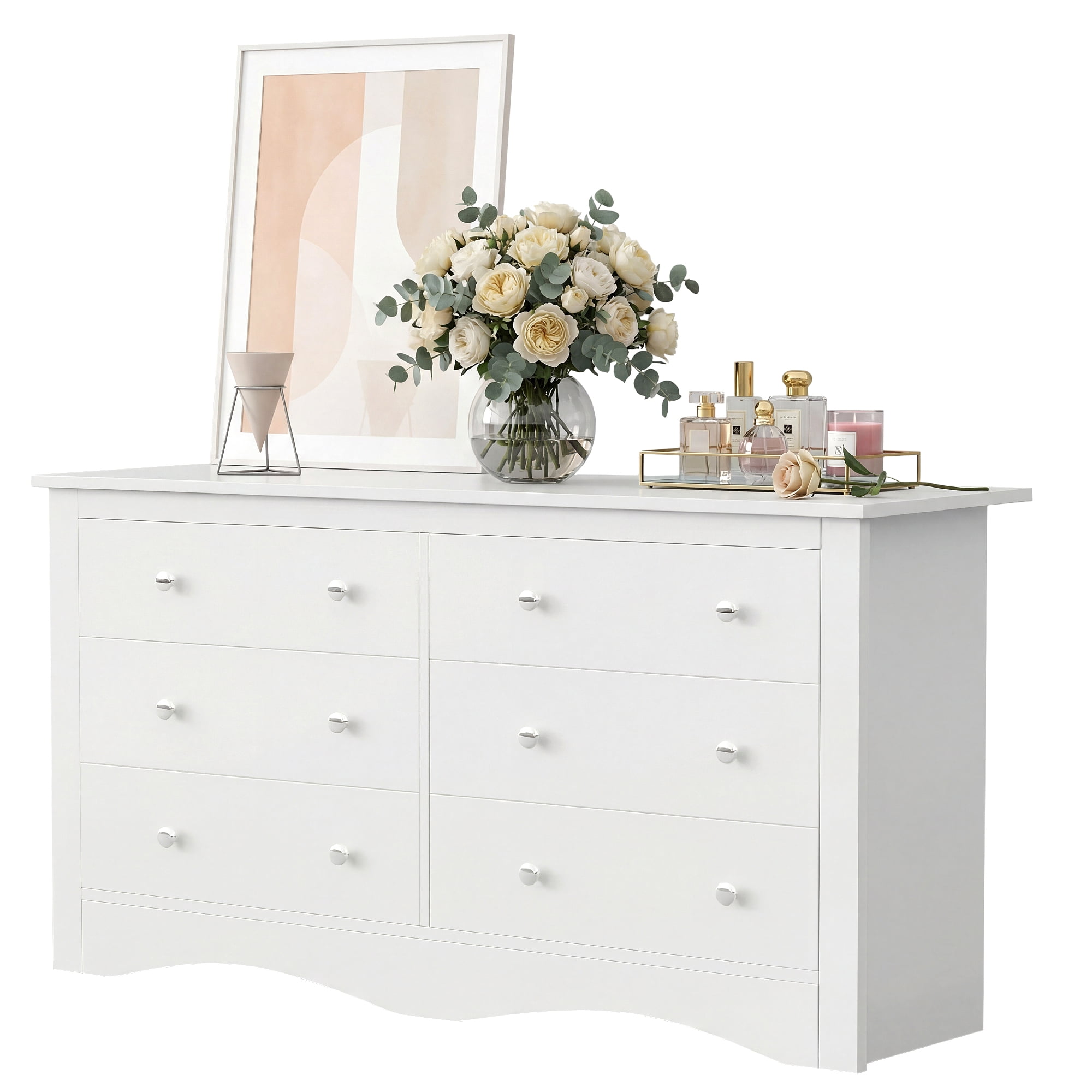 Homall 6 Drawer Dresser for Bedroom, Wood Double Chest of Drawers with Metal Handles, Wide Storage Cabinet Organizer for Living Room, White