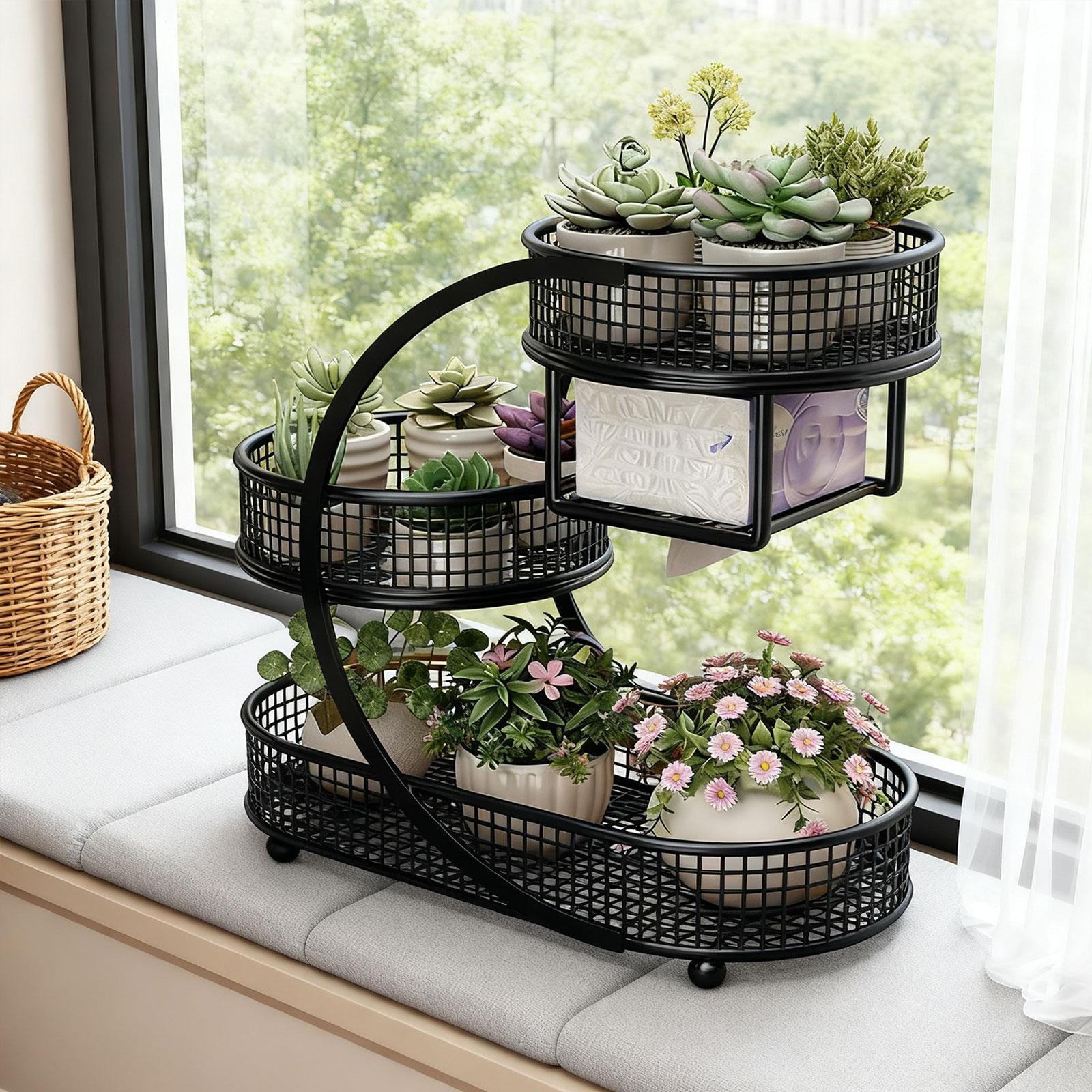 Fiocias Bread Storage Basket, Metal Fruit Bowl, Vegetable Stand, Dining Table, Vegetable Black