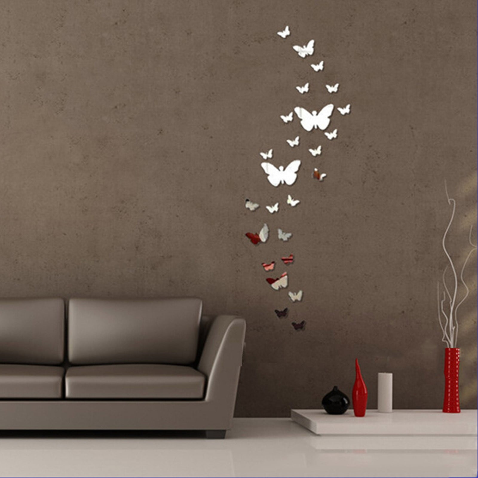 Lingouzi 30PCS Butterfly Combination 3D Three-dimensional Mirror Wall Sticker Home Decora