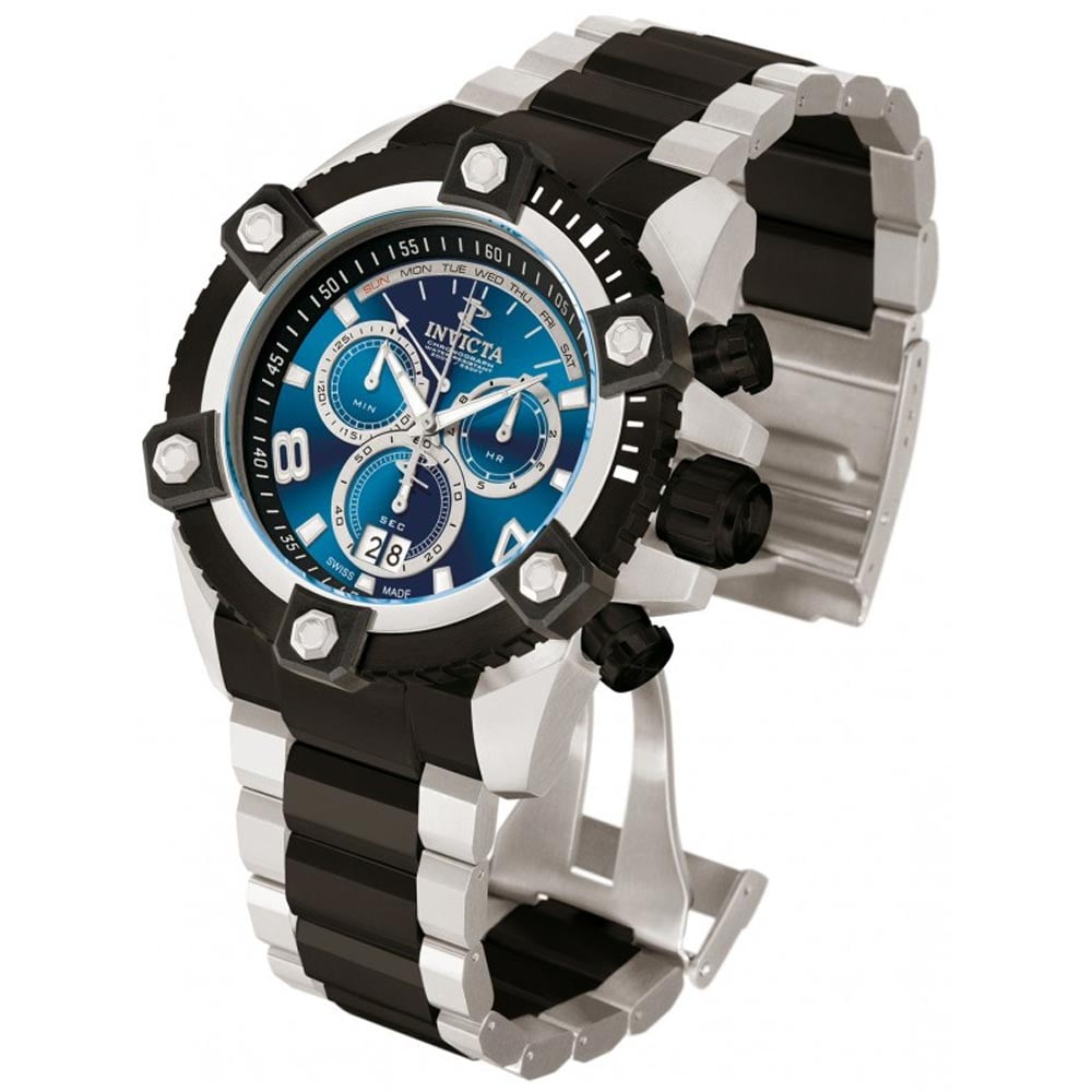 Invicta Men s 80183 Reserve Grand Arsenal Blue Dial Two Tone Black IP Steel Bracelet Chronograph Dive Watch Walmart
