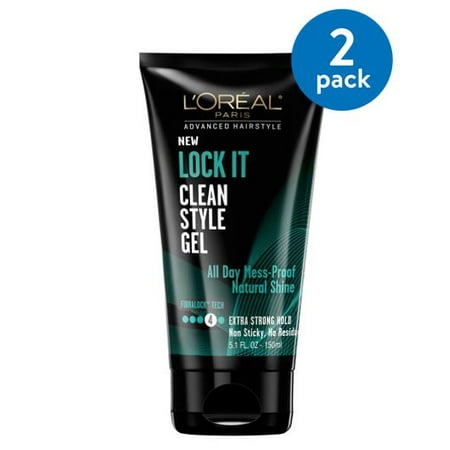 (2 Pack) LOreal Paris Advanced Hair Style Lock It Clean Style Gel, 5.1 Fl