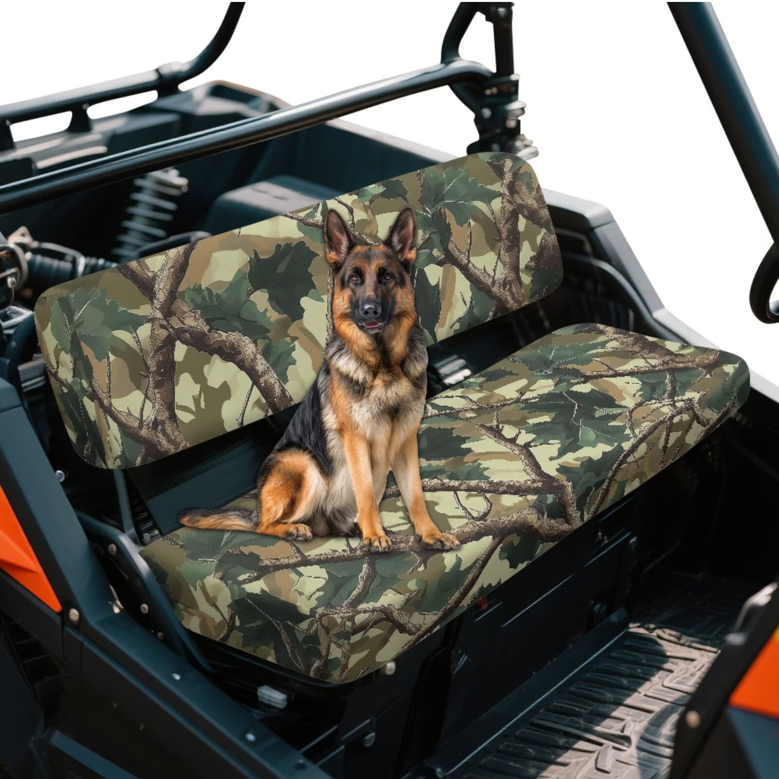Uorisanigo UTV Seat Covers Set Scratch-Proof Polyester Material, Green Hunting Camo Forest Mule Bench Seat Cover Fits for Kawasaki Mule 4010 4x4 2009-2025, UTV Accessories for All Seasons