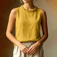 thumbnail image 5 of Women's Ruffle Trim Sleeveless Tank Top Summer Loose Fit High Neck Plain Shirts Casual Comfy Boho Beach Travel Tops Yellow, 5 of 6