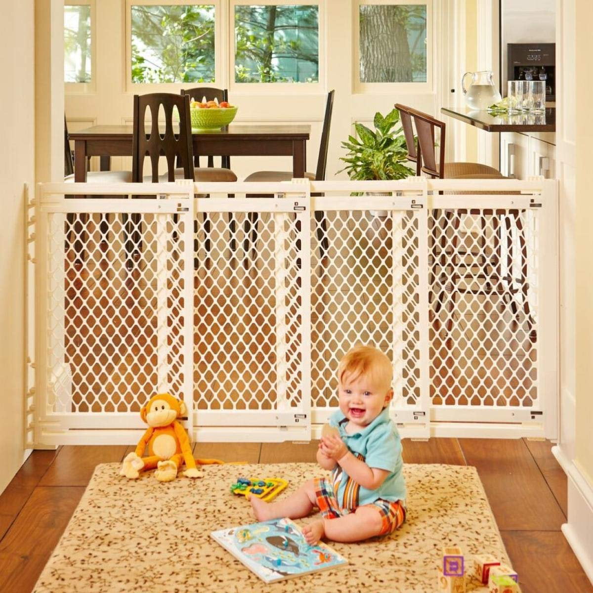 North States 62 Wide Extra-Wide Baby Gate: Smoothly Opens and Closes in Extra-Wide Spaces Fits 22-62 Wide 31 Tall, Ivory Hardware Mount