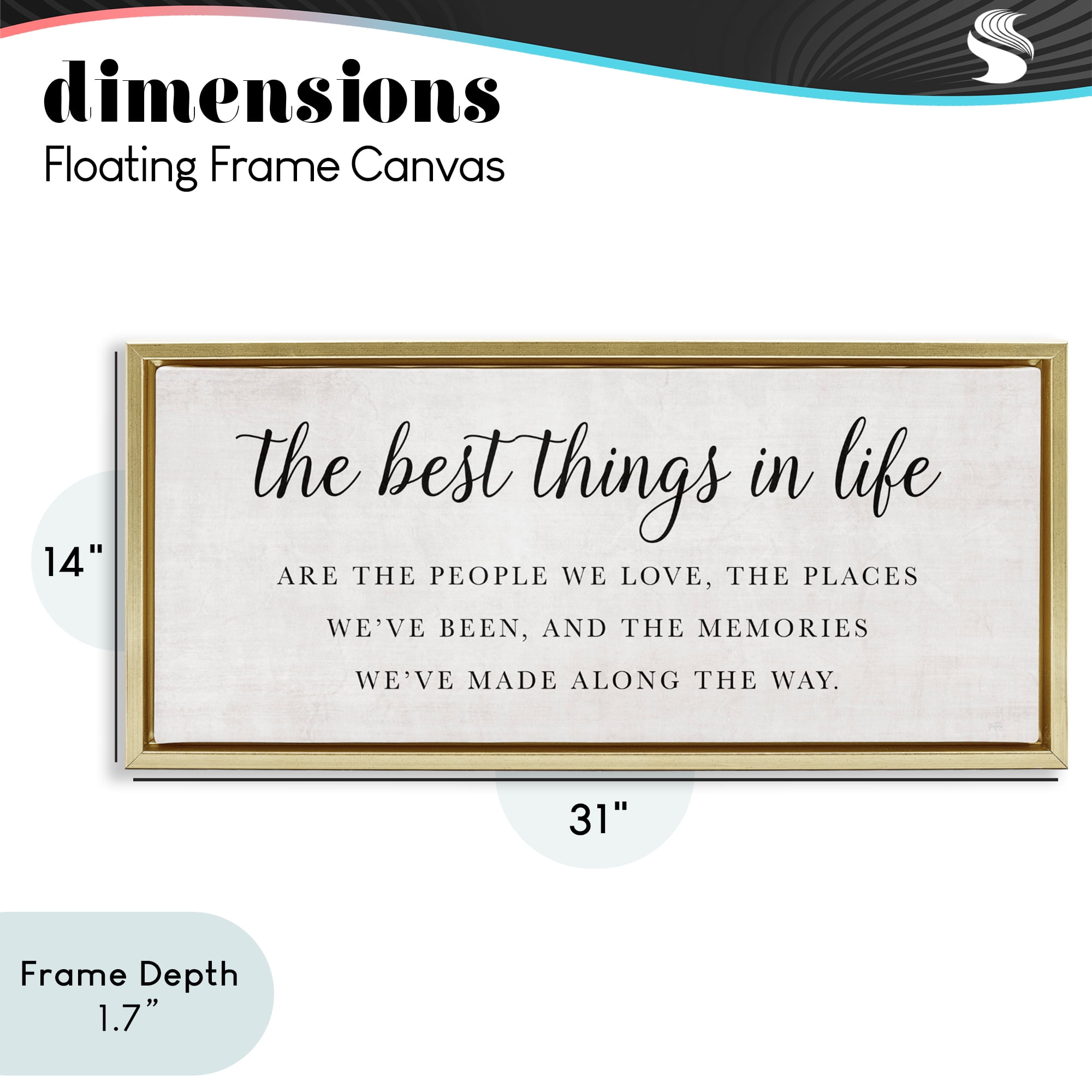 Stupell Industries Best Things In Life Uplifting Gold Framed Floater Canvas Wall Art, design by Natalie Carpentieri