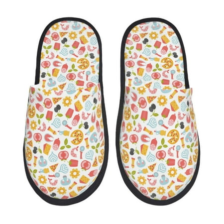 

Noikeo Afternoon Tea Pattern Cozy Slippers Indoor for Women and Mens Fuzzy House Shoes Soft Plush Warm Slip-on Slippers-Medium