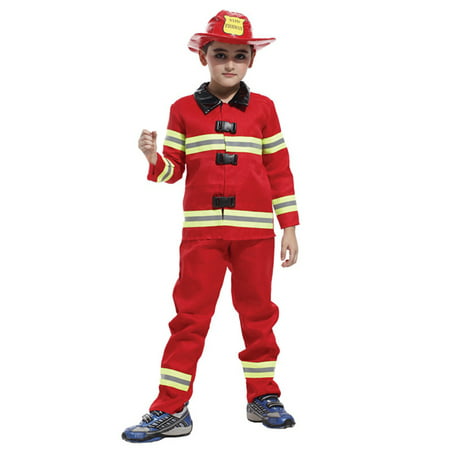 Kids' Fireman Costume Set with Uniform & Hat, L