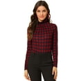thumbnail image 2 of INSPIRE CHIC Blouse Décontractée à Carreaux pour Femme à Col Roulé Ajustée à Manches Longues, 2 of 6
