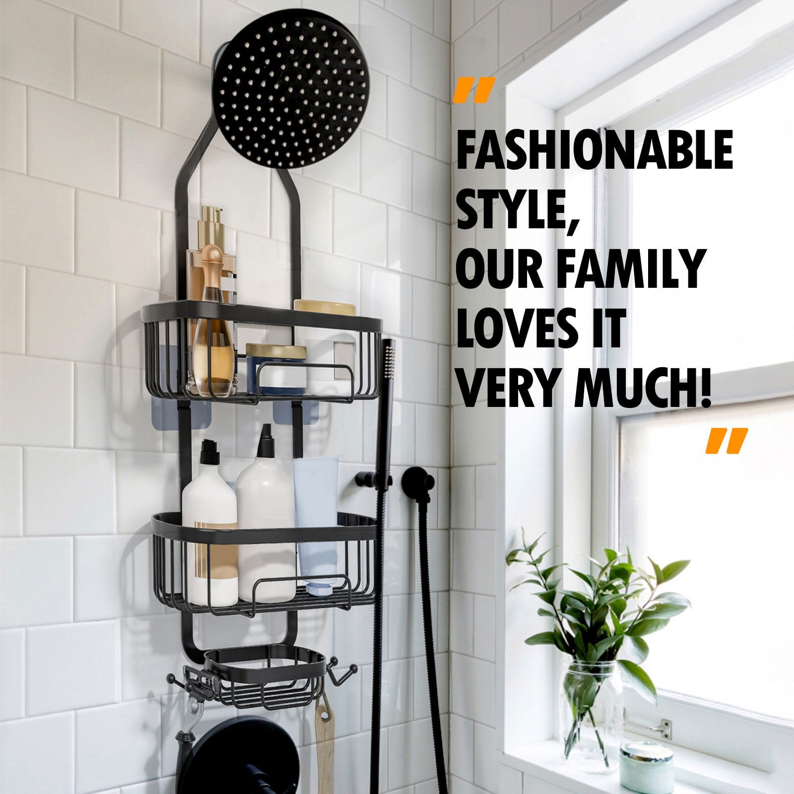 Stainless Steel 3-Tier Shower Caddy Over Shower Head Organizer with Adjustable Shelves for Bathroom Storage Towel Hooks 22 Inch Rustproof